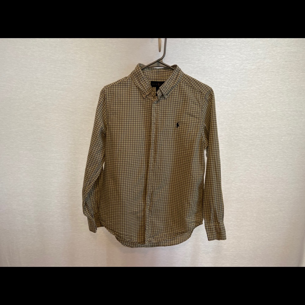 Kids Button Down Strip Plain Tan Polo Shirt